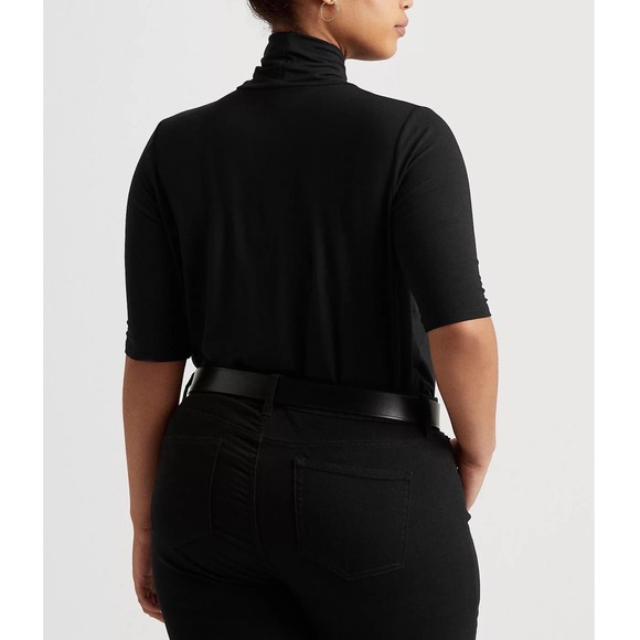 Lauren Ralph Lauren XL Womens Black Turtleneck Mock Short Sleeve Top Quiet Lux - Picture 2 of 12